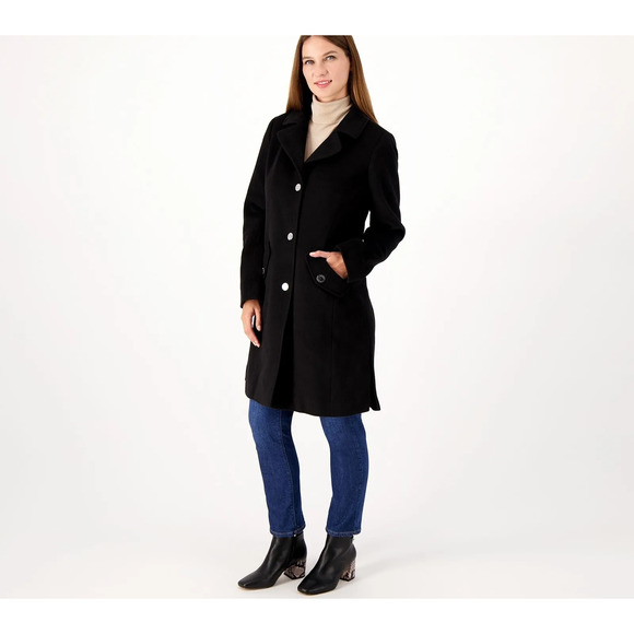 NEW Sz Med-Sm Dennis Basso Wool Blend Black Belted Formal Peacoat Trench